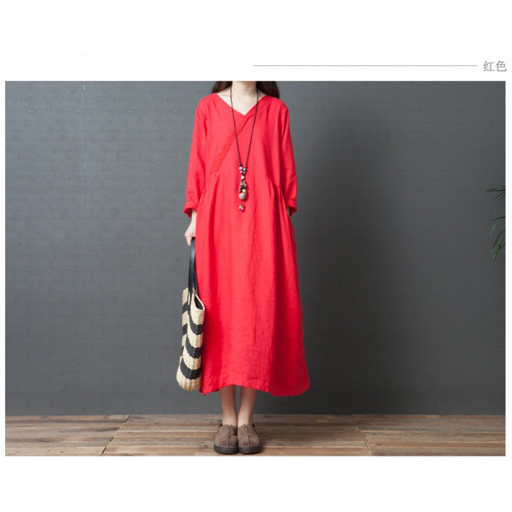 Damen lässiges Maxikleid mit V-Ausschnitt und lockerer Silhouette Drune