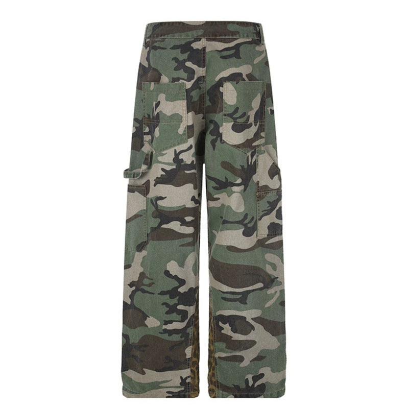 Damen weite Cargo-Hose mit Camouflage-Print und Leo-Kontrastbahnen Drune