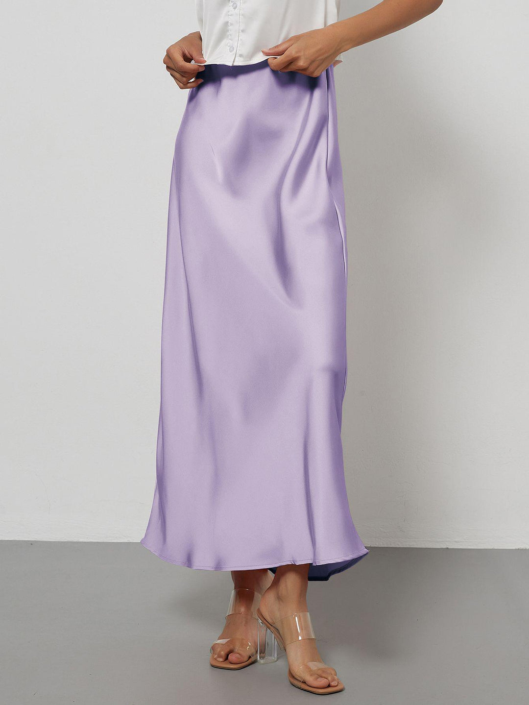 Damen-Satinrock mit hoher Taille und Midi-Länge