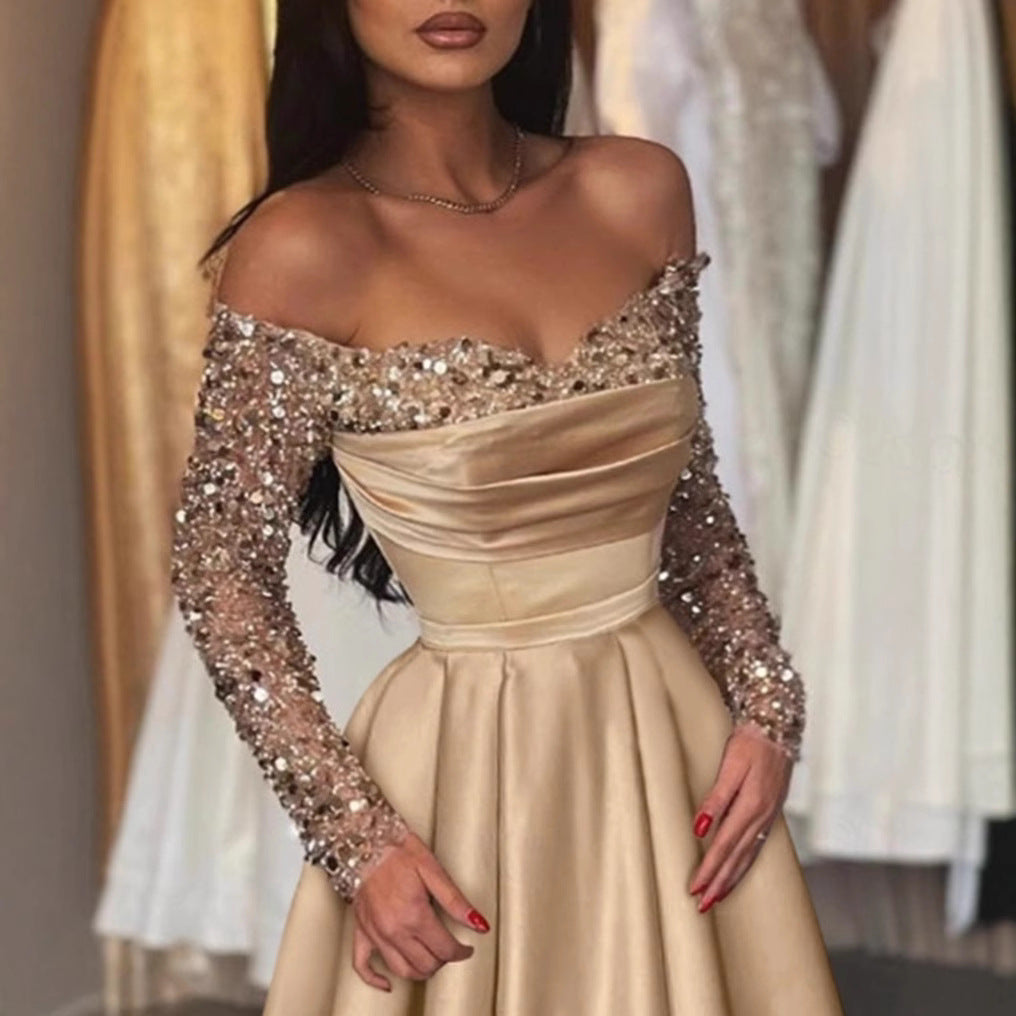 Damen Elegantes Abendkleid mit schimmerndem Oberteil und tailliertem Schnitt Drune