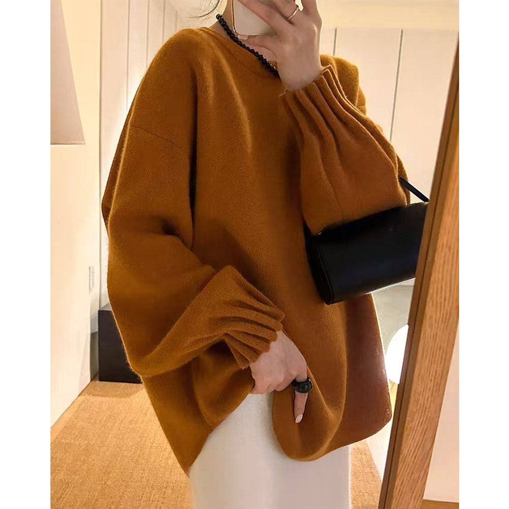 Damen lässiger Pullover mit strukturiertem Ärmel-Wickeldesign Drune