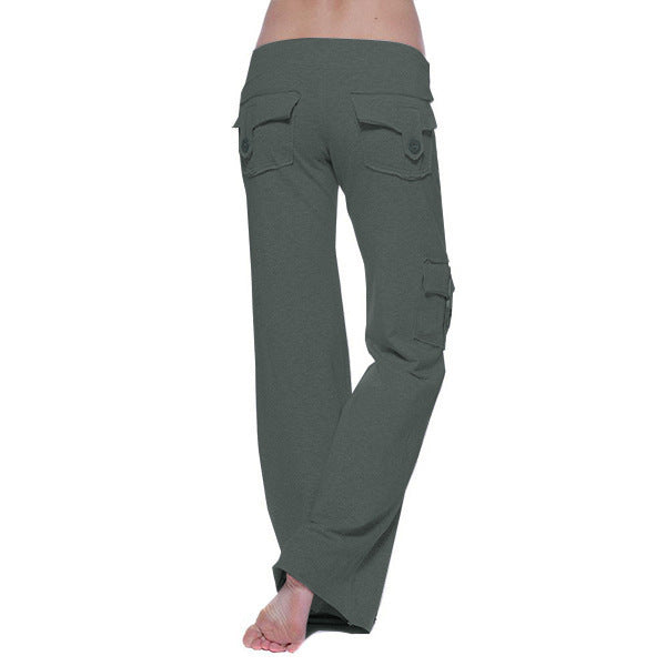 Damen nan lässige Low-Rise Cargo-Loungehose mit weitem Bein, breitem Komfortbund und dekorativen Klappentaschen Drune