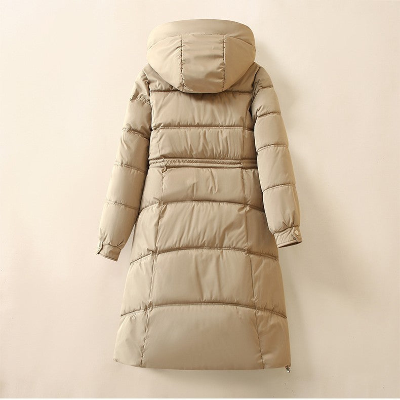 Damen Lange, warme Pufferjacke mit praktischen Taschen und Kapuze Drune