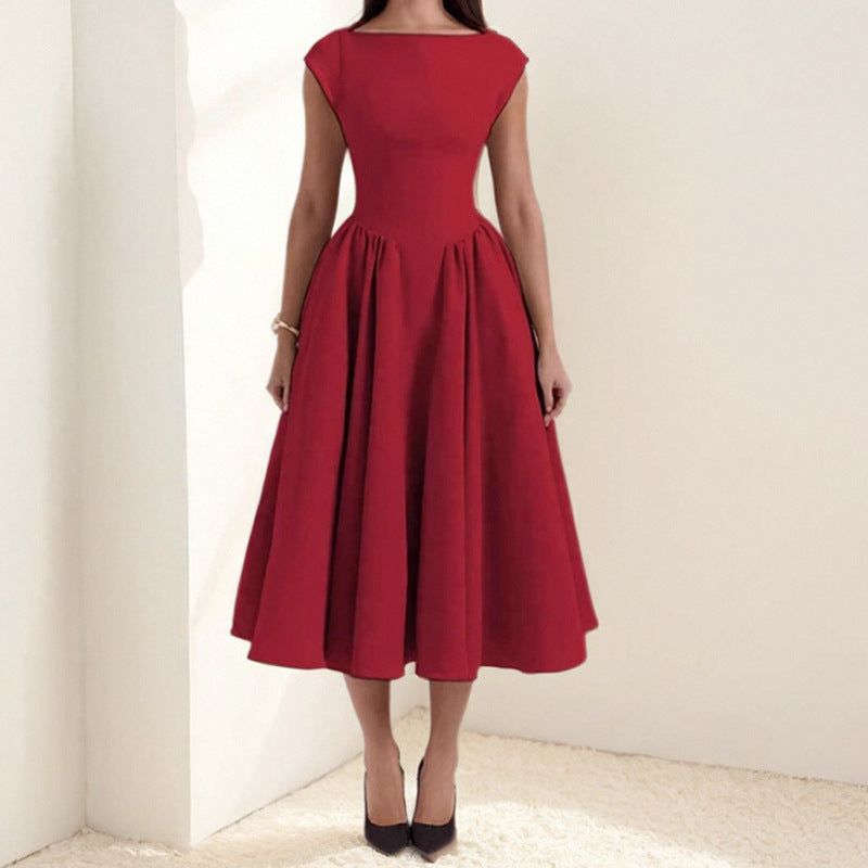 Damen Elegantes Midikleid mit tailliertem Oberteil und schwingendem Rock Drune