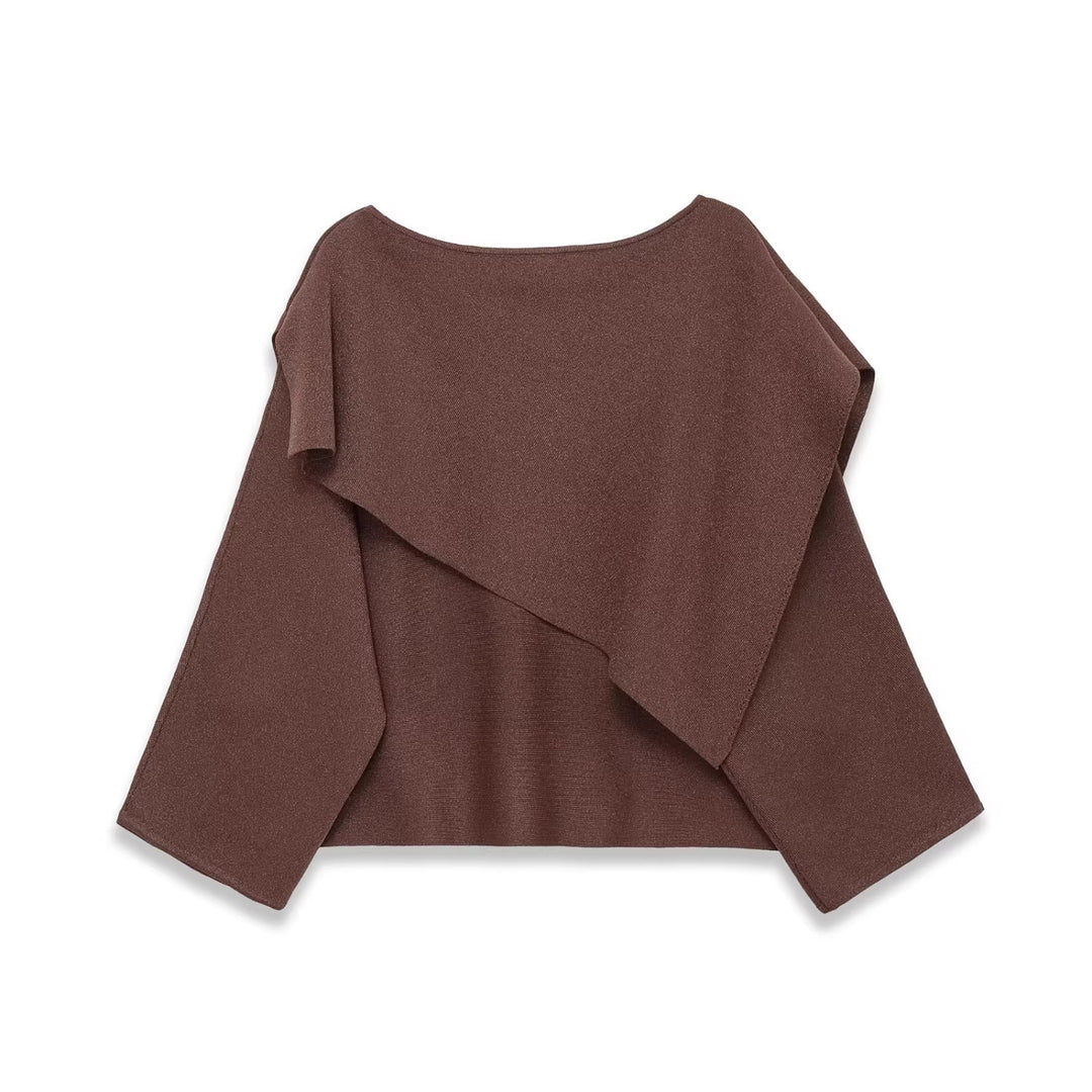 Damen Oversized Strickponcho mit asymmetrischem Volantkrragen Drune