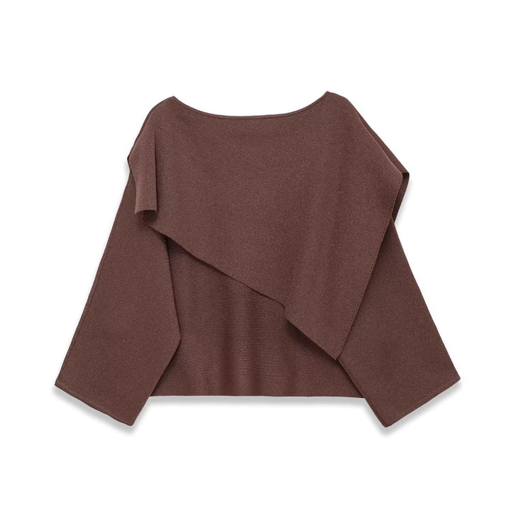 Damen Oversized Strickponcho mit asymmetrischem Volantkrragen Drune