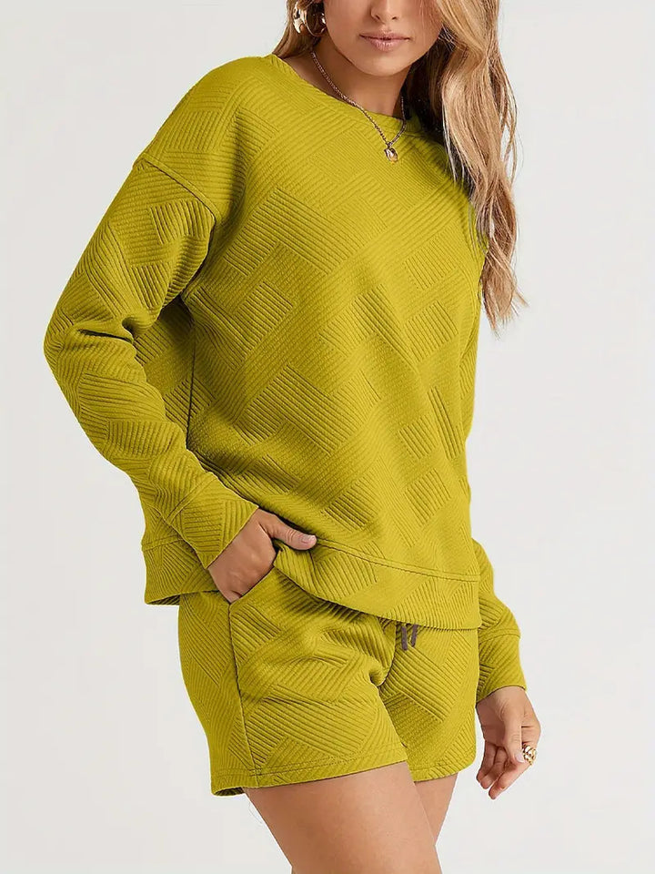 Damen Casual Sweatshirt und Shorts Set Drune