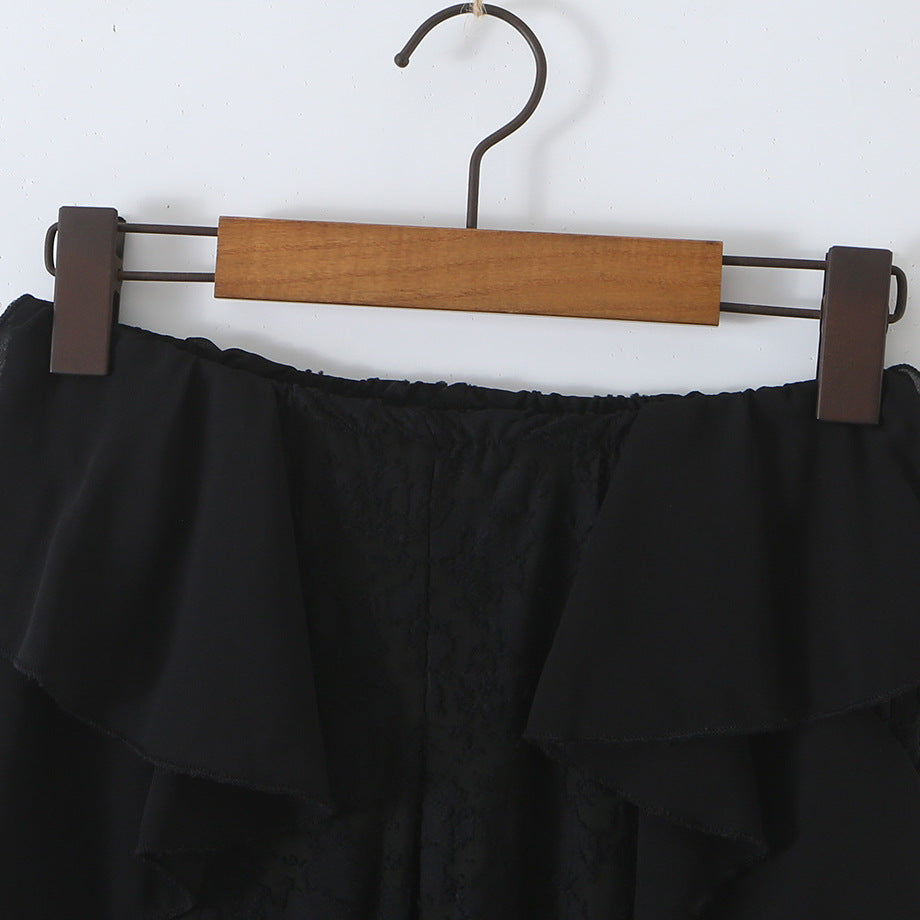 Damen Rüschenhose mit Spitze, ausgestelltem Schlag und mehrlagigen Chiffon-Volants Drune