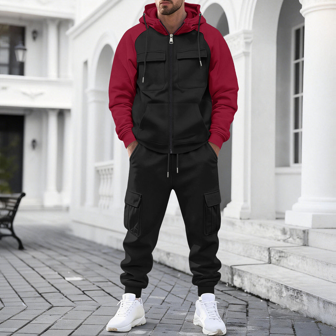 Herren Kapuzen-Sweatset mit Reißverschluss und funktionaler Cargohose Drune
