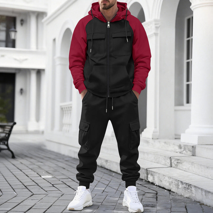 Herren Kapuzen-Sweatset mit Reißverschluss und funktionaler Cargohose Drune
