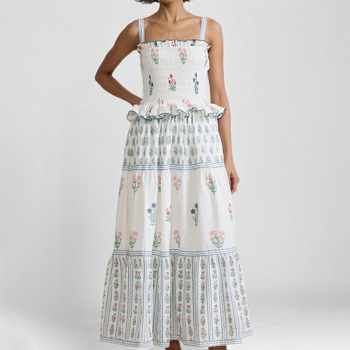 Damen Maxikleid mit Rüschendetails und floralen Mustern Drune