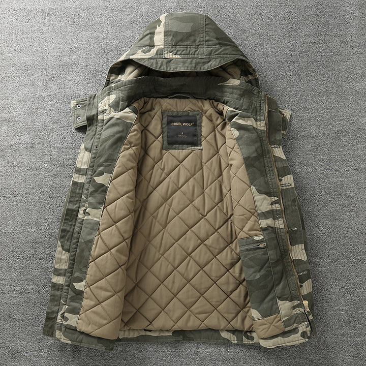 Herren Gefütterte Fieldjacke mit Kapuze und wattierter Stepp-Innenverarbeitung Drune