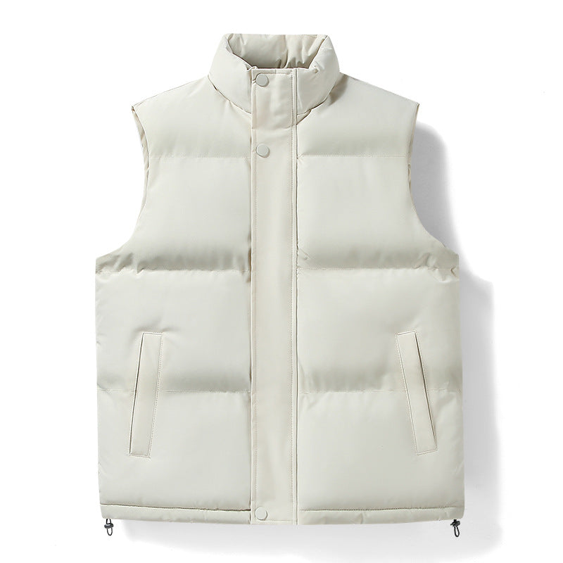 Herren warme gesteppte Outdoor-Weste mit hohem Stehkragen, verdeckter Druckknopfleiste und verstellbarem Saum Drune