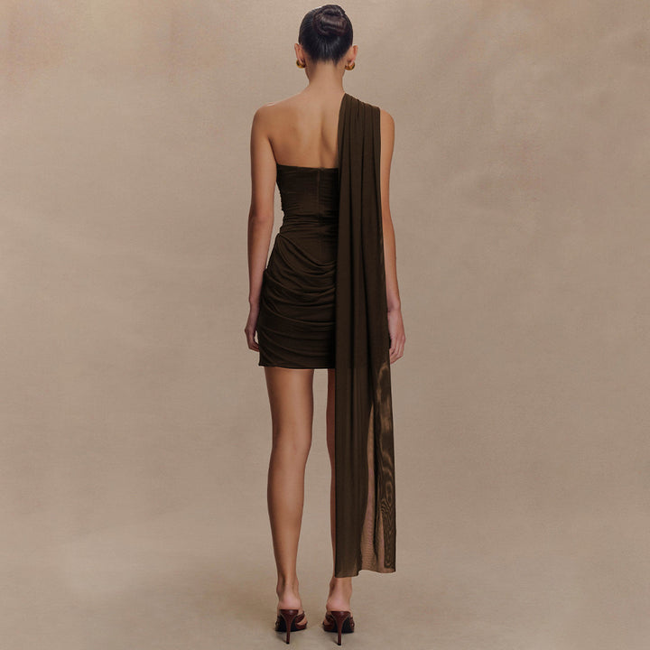 Damen Cocktailkleid mit asymmetrischem Oberteil und elegantem Drapierungsdesign Drune