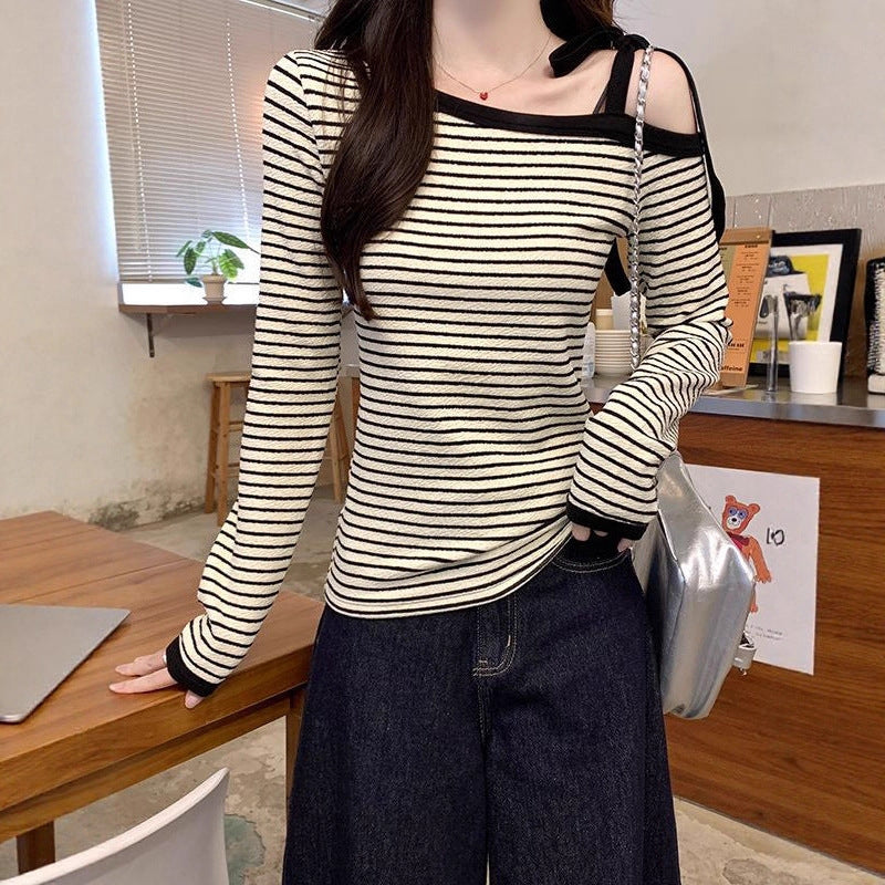 Damen modisches Langarmshirt mit schulterfreiem Design Drune