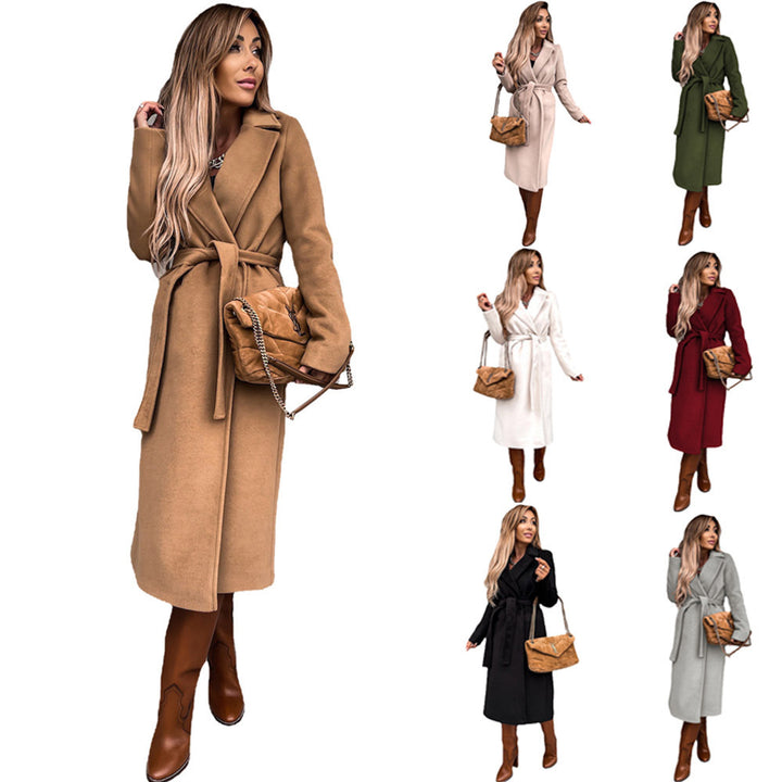 Damen eleganter Trenchcoat mit Bindegürtel und strukturiertem Material Drune