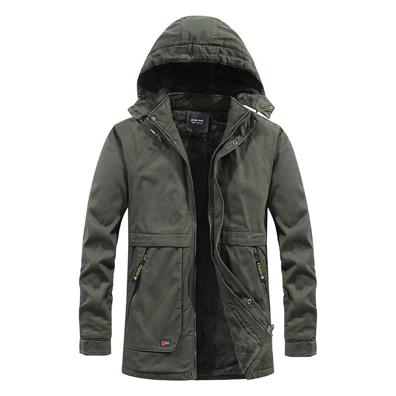 Herren Utility-Kapuzenparka aus Baumwoll-Canvas mit wärmender Teddyfutter-Innenlage und verdecktem Frontreißverschluss Drune