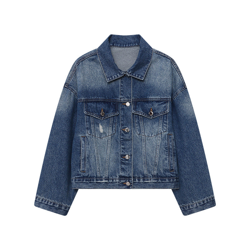 Damen lässige Jeansjacke im Oversized-Schnitt mit praktischen Taschen Drune