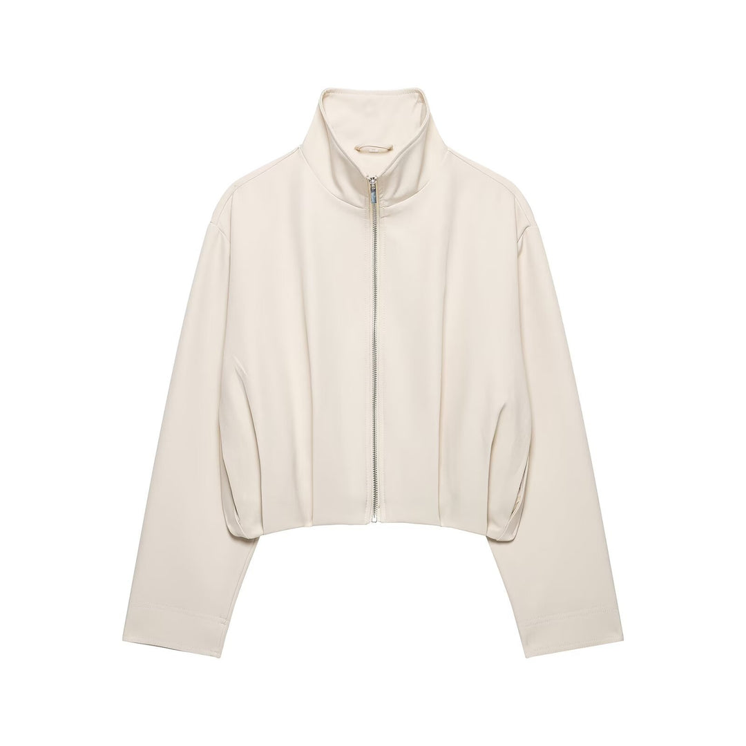 Damen Cropped-Boxy-Jacke mit hohem Stehkragen und durchgehendem Reißverschluss Drune