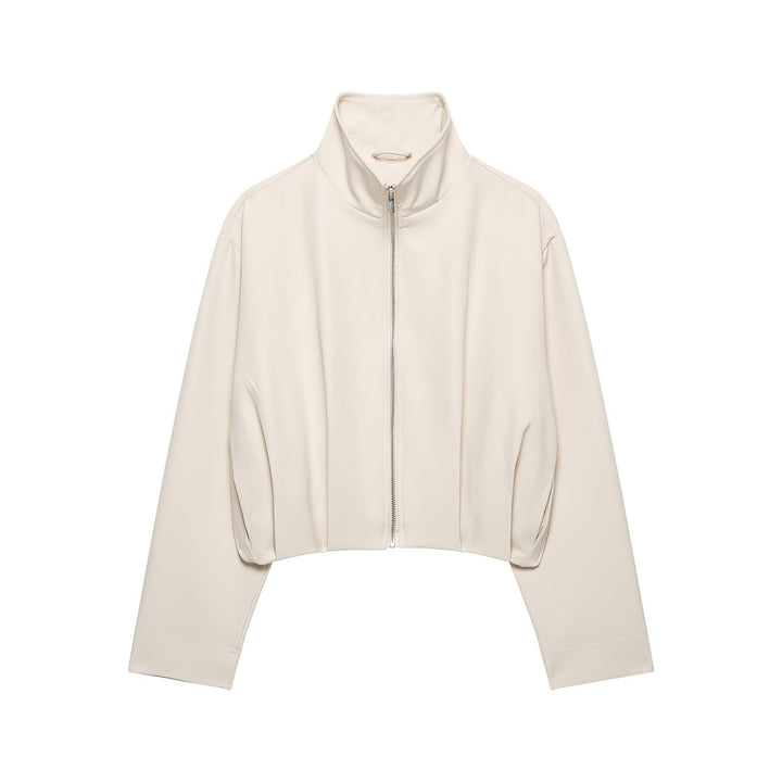 Damen Cropped-Boxy-Jacke mit hohem Stehkragen und durchgehendem Reißverschluss Drune