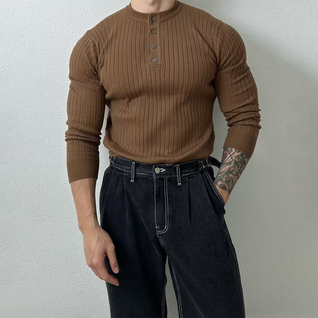 Herren Elegantes Langarmshirt mit Knopfleiste Drune