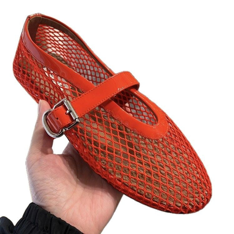 Damen Netz-Ballerinas mit elegantem Riemen und bequemer Sohle Drune