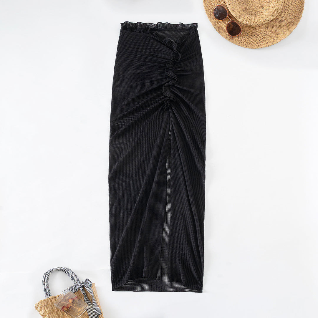 Damen Langer Baderock mit raffiniertem Drapierungsdesign und hohem Schlitz Drune
