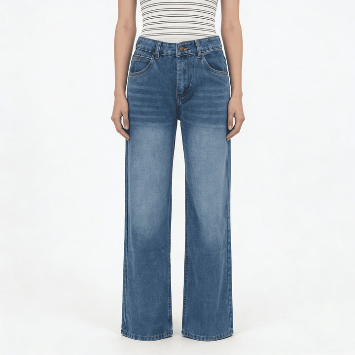 Damen weite Denim-Hosen mit hohem Bund und lässigem Schnitt Drune