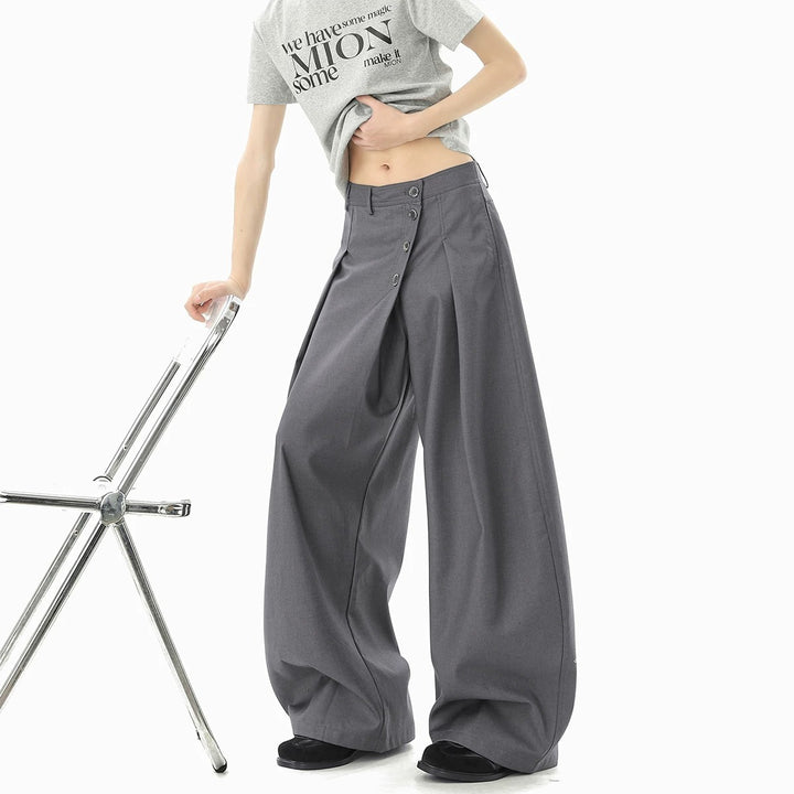 Damen Modische Weitgeschnittene Hose mit Knopfdetails Drune