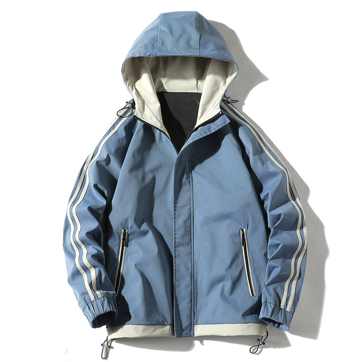 Herren Sportliche Outdoor‑Shelljacke mit Kapuze, reflektierenden Ärmestreifen und Reißverschlusstaschen Drune