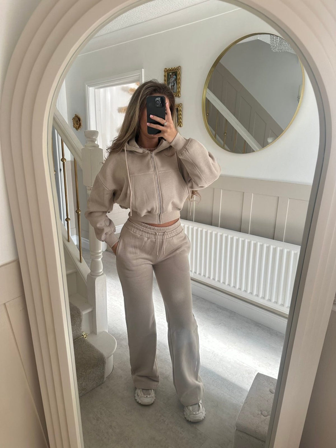 Damen lässiger Zip-Hoodie und weit geschnittene Jogginghose Set Drune