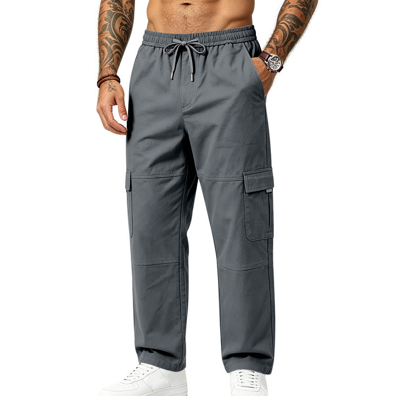 Herren locker geschnittene multifunktionale Cargohose aus Baumwollmischung mit Kordelbund Drune