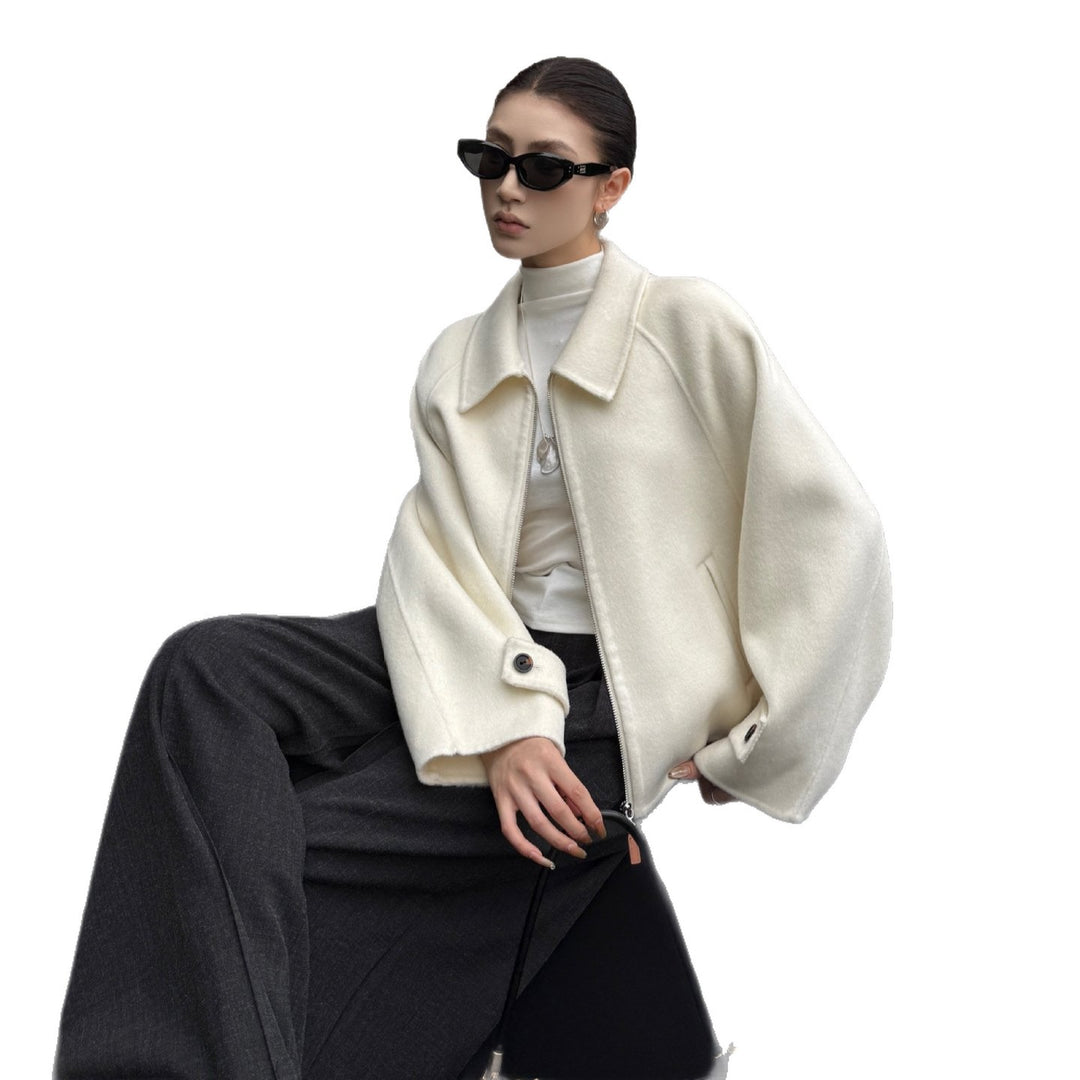 Damen Kurzjacke aus Wollmix mit Reißverschluss und weitem Kragen Drune