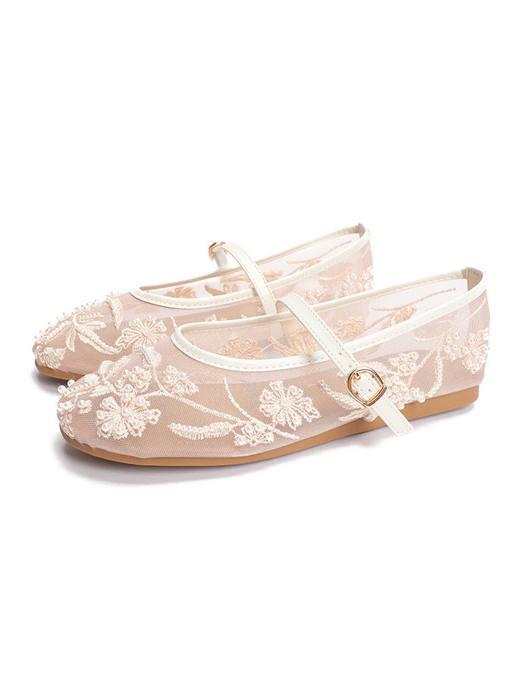 Damen Ballerinas mit floralem Stickereibesatz Drune