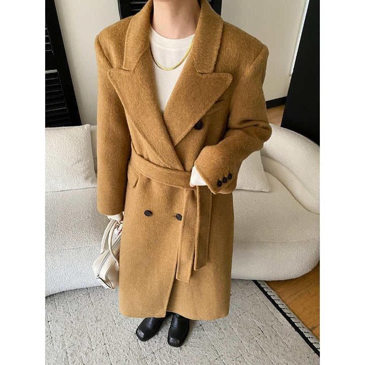 Damen eleganter Wollmantel mit doppelter Knopfleiste und strukturiertem Design Drune