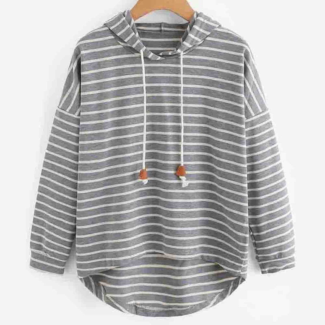 Damen gestreifter Hoodie mit lässigem Schnitt und Kordelzug Drune