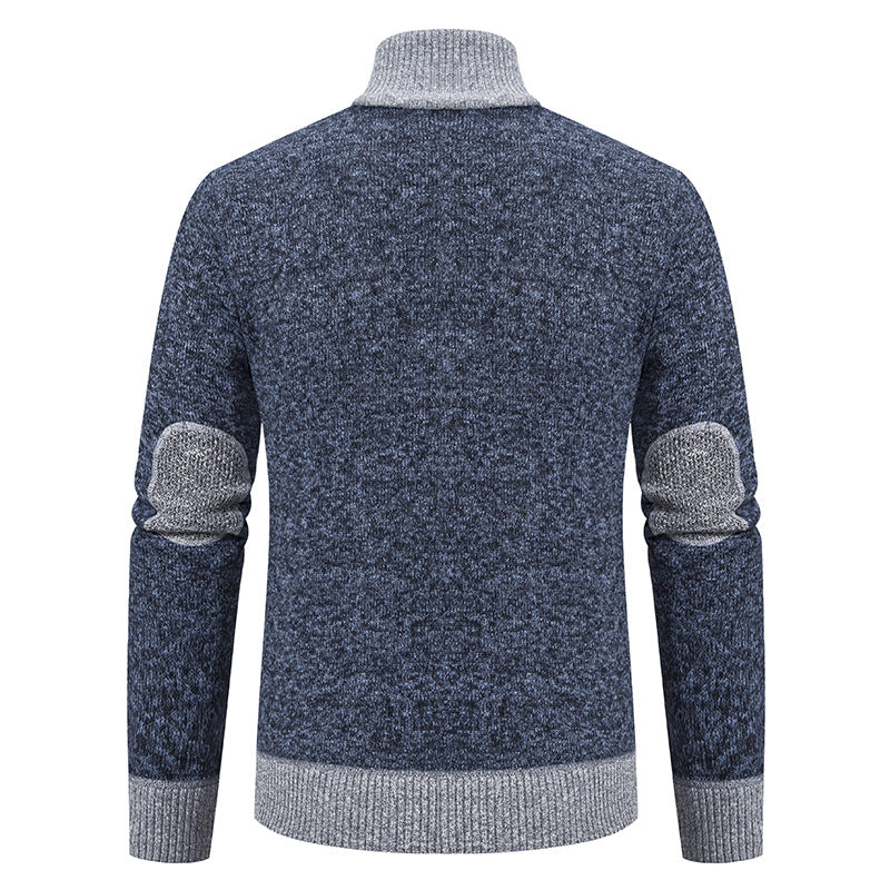 Herren Strickjacke mit Reißverschluss, Stehkragen und kontrastbesetzten Schultern Drune