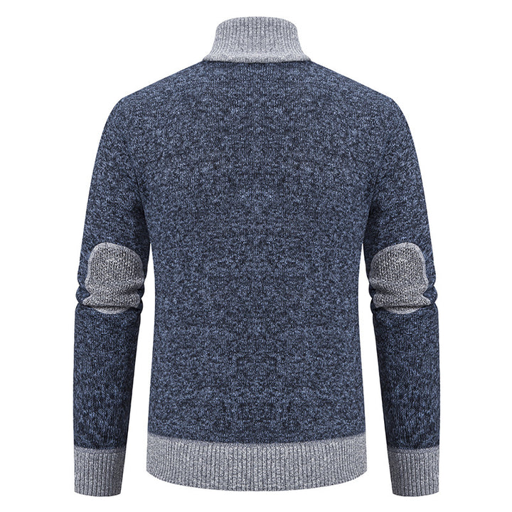Herren Strickjacke mit Reißverschluss, Stehkragen und kontrastbesetzten Schultern Drune