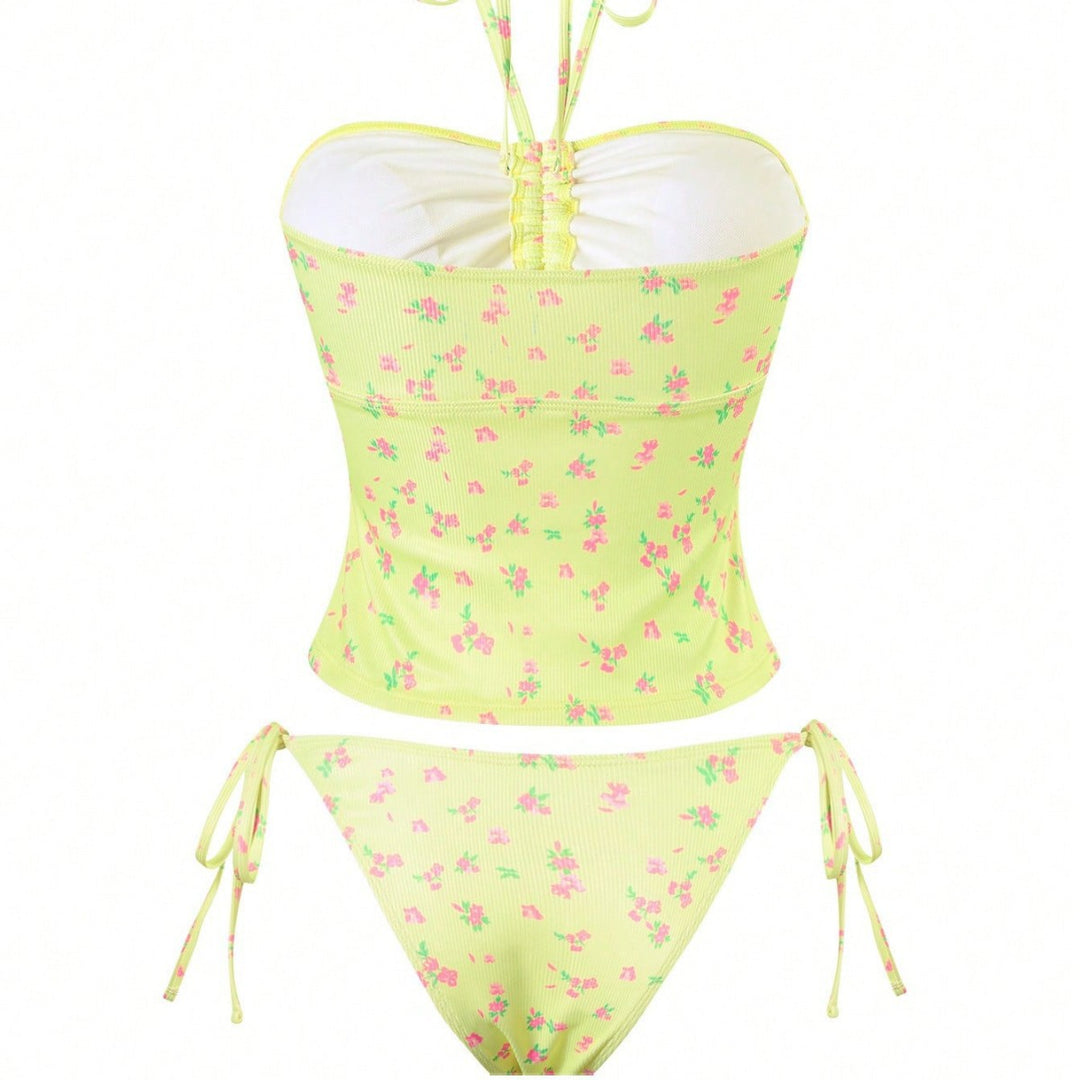 Damen Bandeau-Bikini mit floralem Design und verstellbaren Trägern Drune