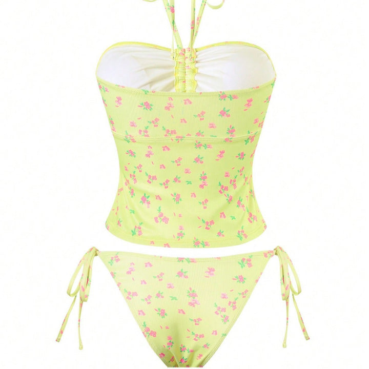 Damen Bandeau-Bikini mit floralem Design und verstellbaren Trägern Drune
