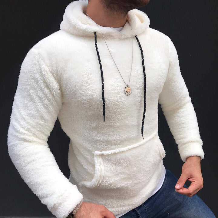 Herren nan Teddy-Plüsch Kapuzenpullover mit schmaler Passform und Kängurutasche Drune
