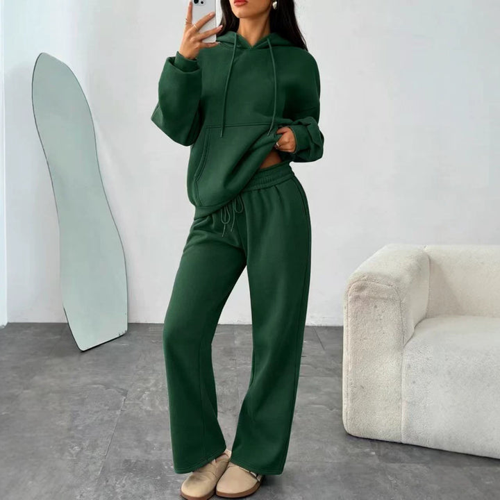 Damen Oversized Hoodie-Set mit Kängurutasche und weiter Palazzohose Drune
