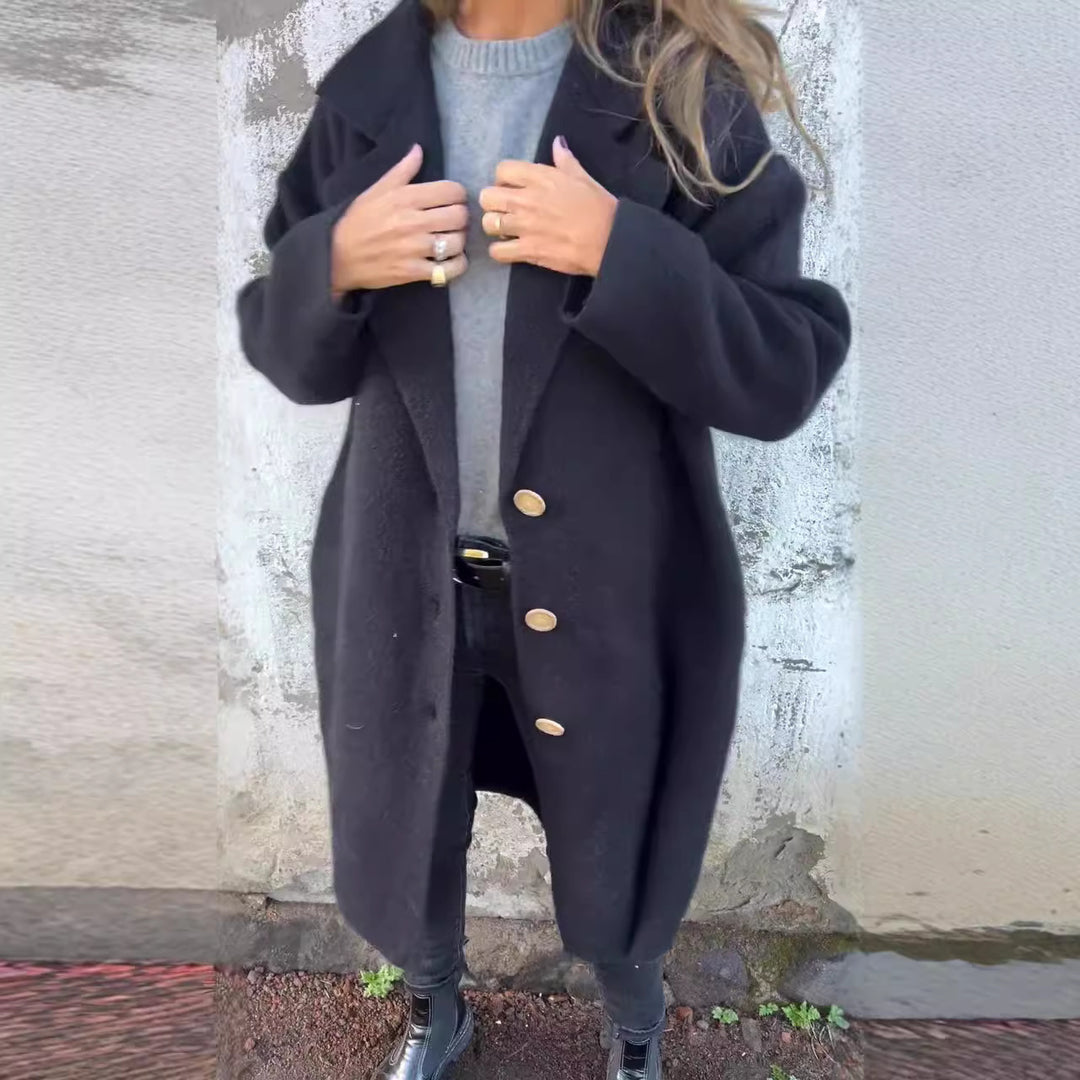 Damen Oversized Wollmantel mit eleganten Knopfdetails Drune