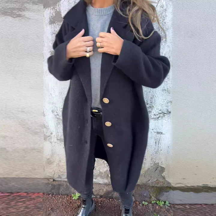 Damen Oversized Wollmantel mit eleganten Knopfdetails Drune