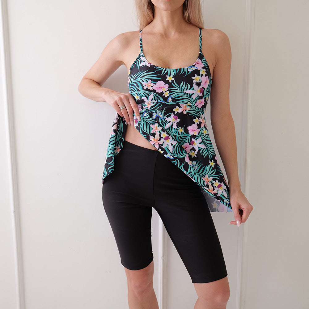 Damen Floral Tankini mit hochtaillierten Shorts Drune