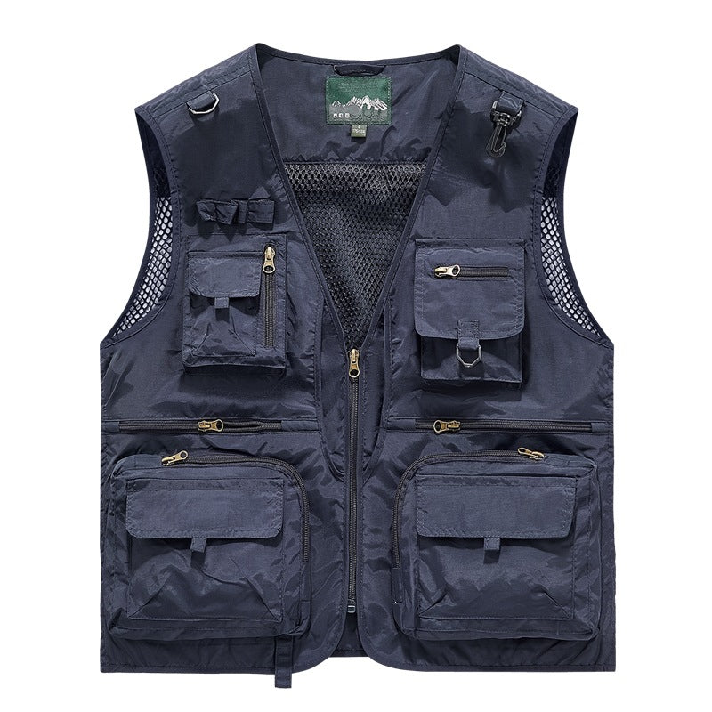 Herren leichte multifunktionale Utility-Anglerweste mit Mesh‑Futter und zahlreichen Reißverschluss‑ und Klappentaschen Drune