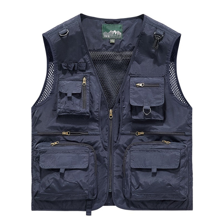 Herren leichte multifunktionale Utility-Anglerweste mit Mesh‑Futter und zahlreichen Reißverschluss‑ und Klappentaschen Drune