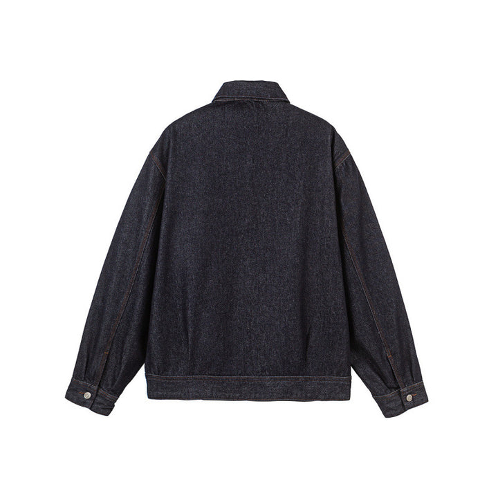 Herren Boxy-Denimjacke mit durchgehendem Reißverschluss, Brust-Reißverschlusstasche und Hemdkragen Drune