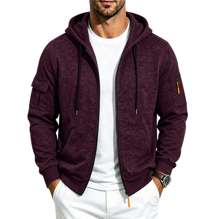 Herren Kapuzen-Sweatjacke mit Reißverschluss und Ärmel-Tasche Drune
