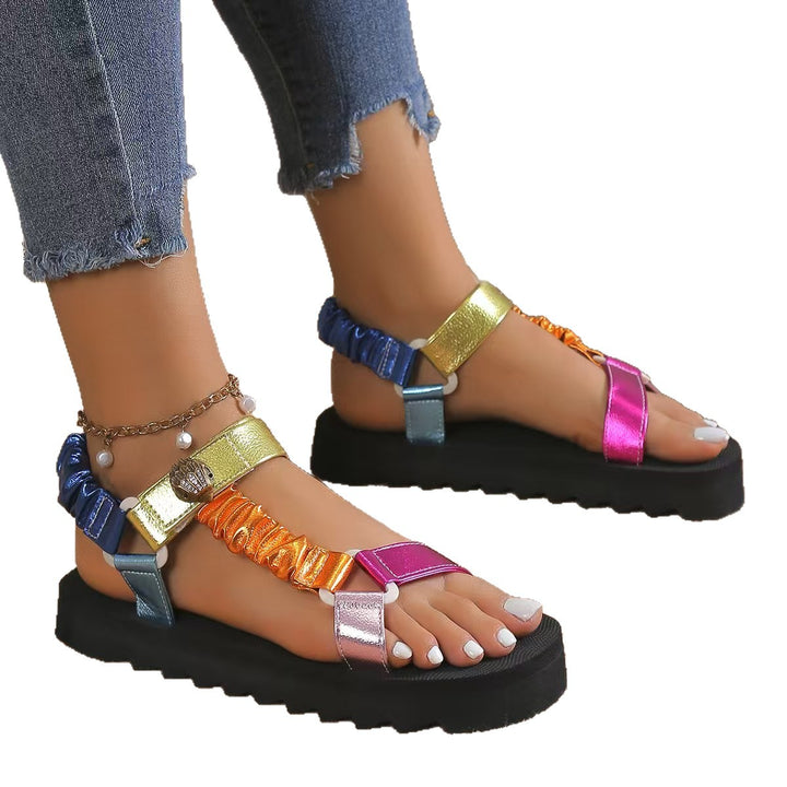 Damen Trendige Sandalen mit elastischen Riemen und modischem Farbdesign Drune